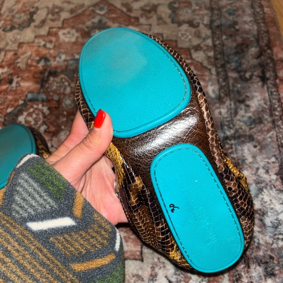 Tieks Brown and Yellow Snake Print Flats - Picture 5 of 11
